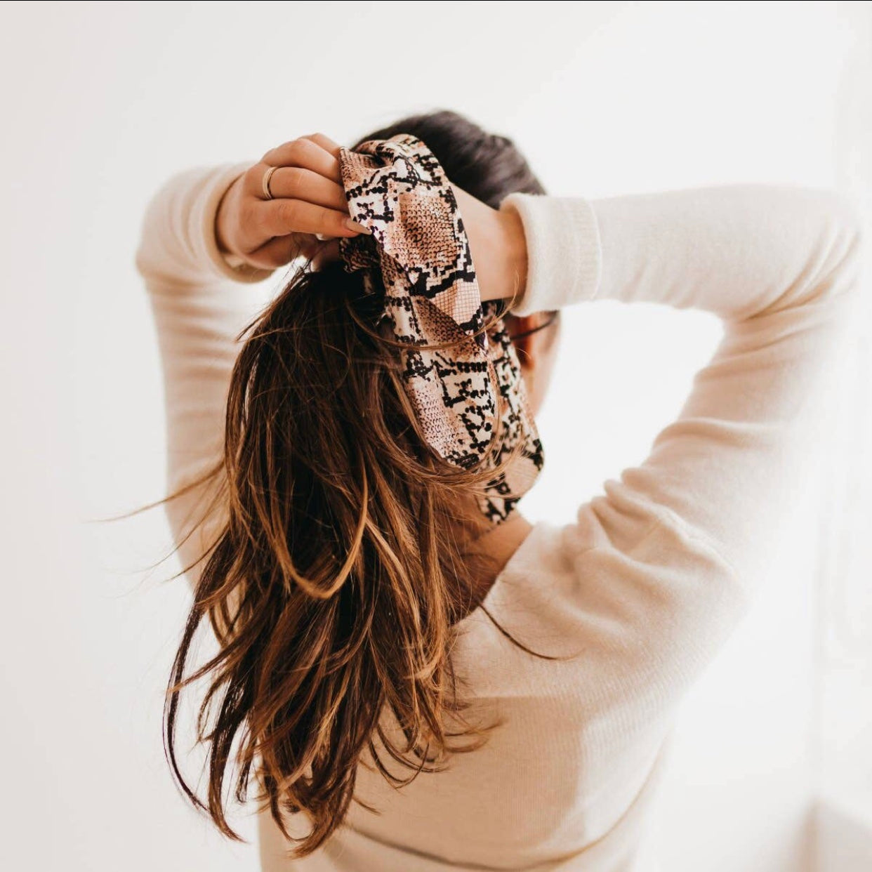 Long Hair Scarf - Black or Tan Snakeskin