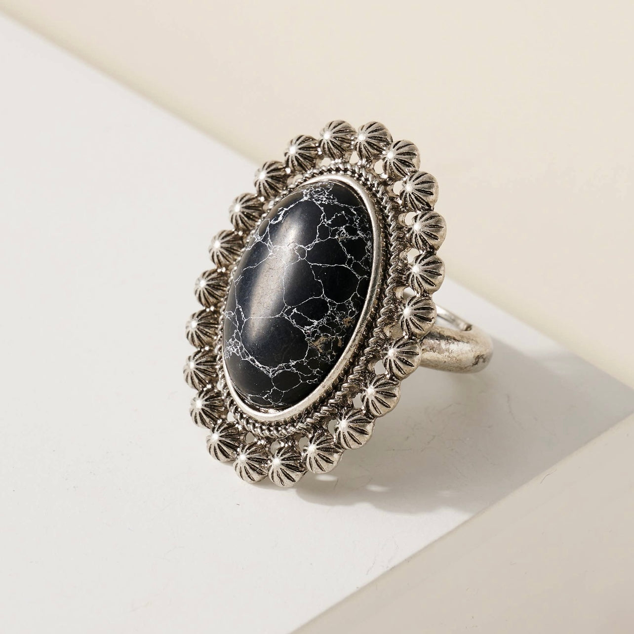 Large Oval Shaped Semi-Precious Stone Stretch Ring