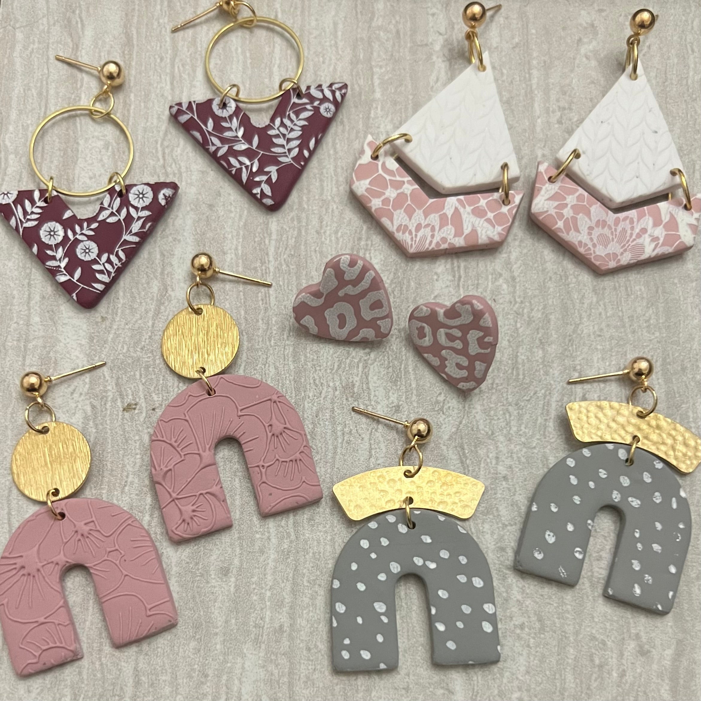 Handmade Pink Arch Drop Clay Earrings