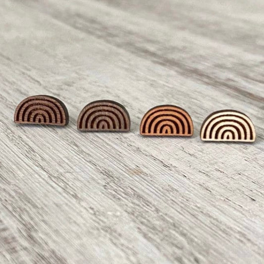 Handmade Wood Rainbow Stud Earrings
