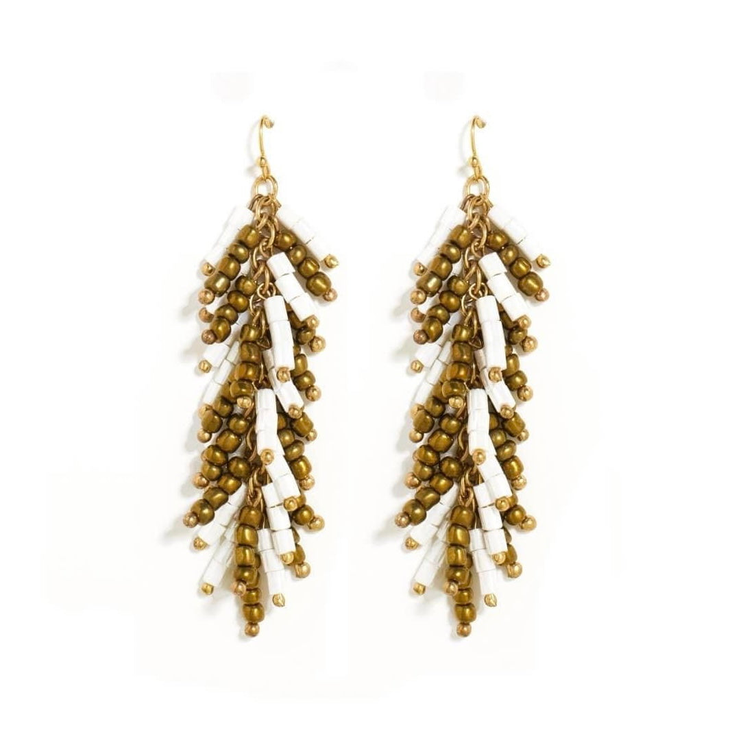 Gold & Ivory Large Beaded Earrings