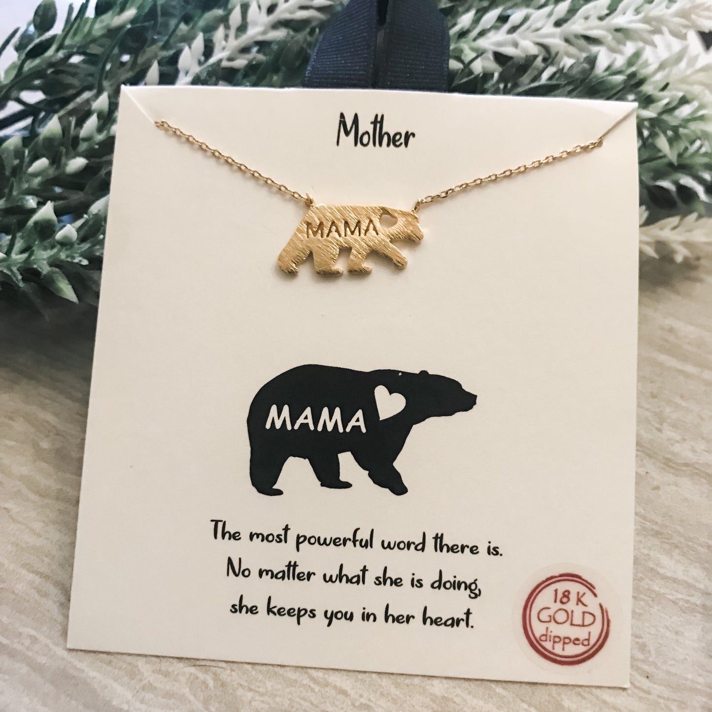 Mama Bear Charm Gold Dipped Necklace