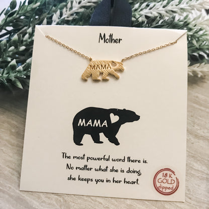 Mama Bear Charm Gold Dipped Necklace