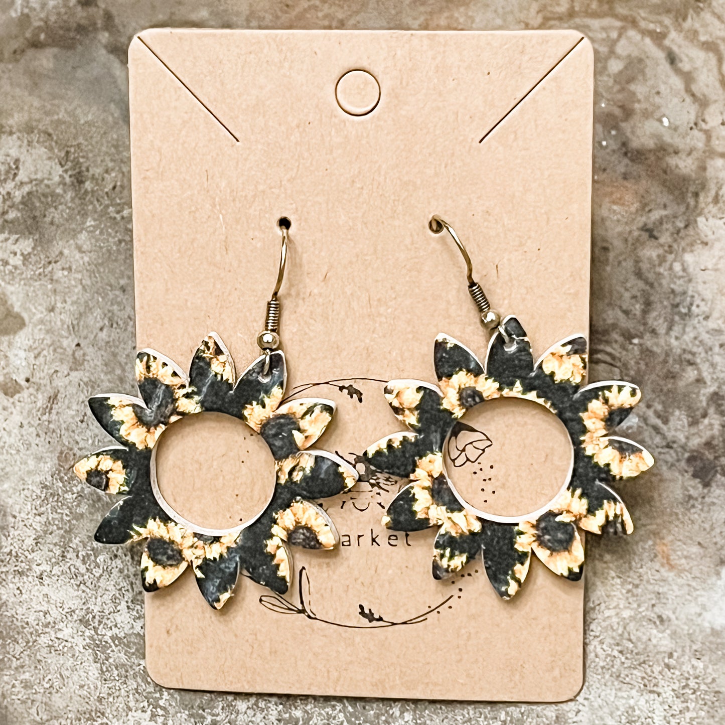 Genuine Leather Sunflower Earrings