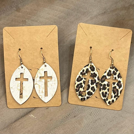 Cross Cutout Genuine Leather Earrings