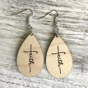 Handmade Faith Cross Drop Wood Earrings